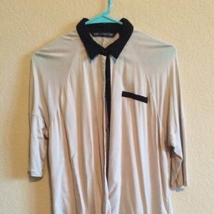 Tan and black button down blouse